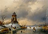 Charles Henri Joseph Leickert A Winter Landscape with Skaters on the Ice painting